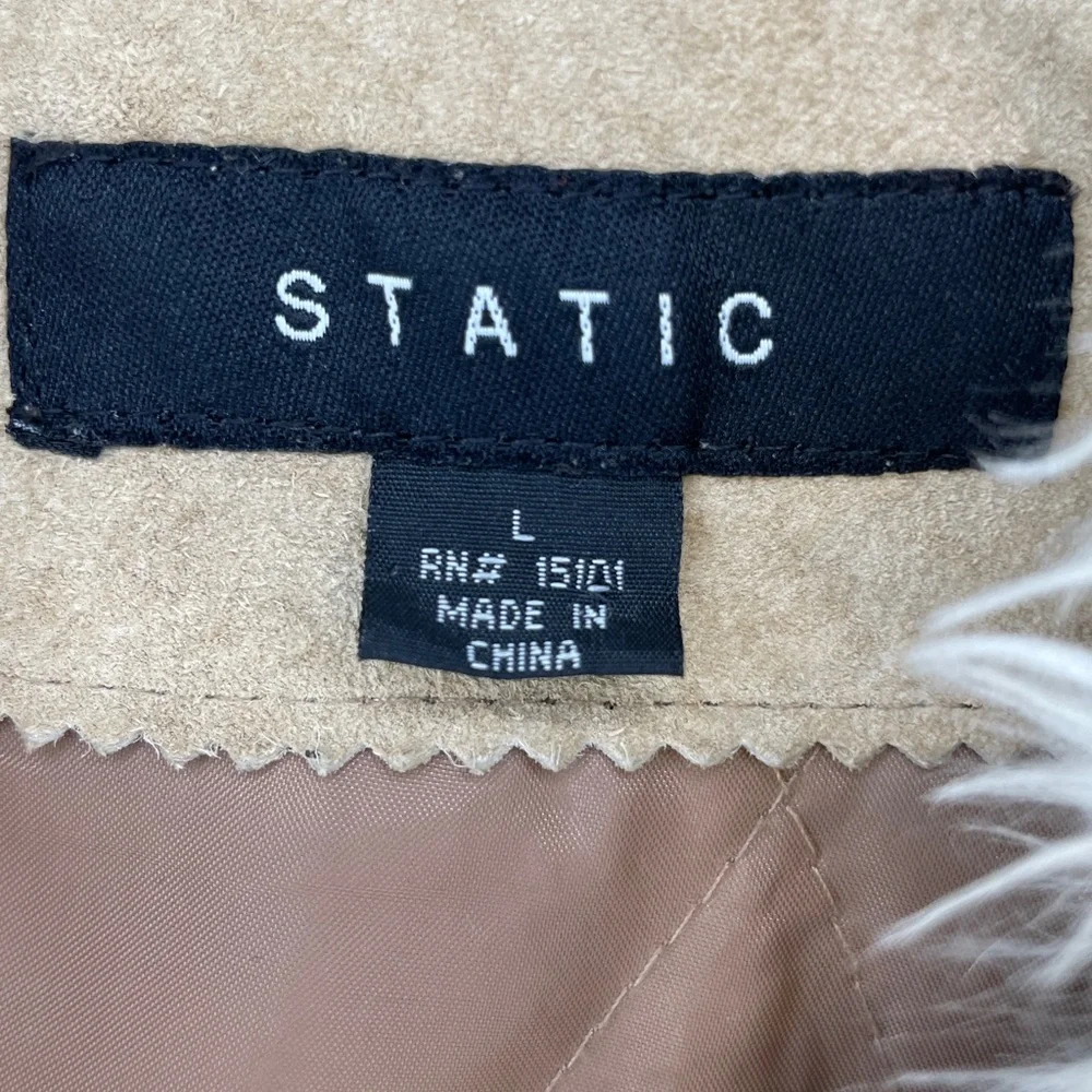 Vintage STATIC Genuine Suede Leather Patchwork Faux Fur Trim Jacket - Brown/Tan - Picture 5 of 16